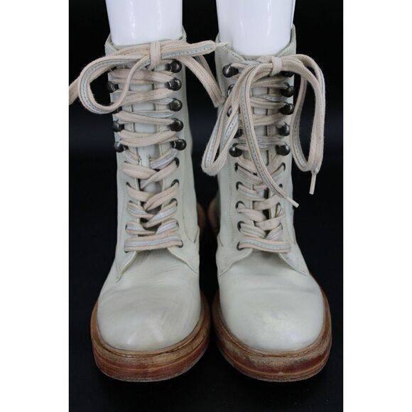 Free People Santa Fe Lace Up Ivory Leather Boot Size 36 - Picture 3 of 9